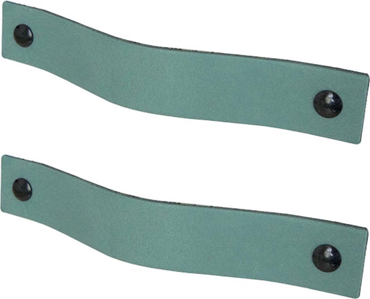 2x Leren handgrepen 'platte greep' - maat M (19 x 2,5 cm) - VAALGROEN - incl. 3 kleuren schroefjes (handgreepjes - leren grepen - greepjes - leren lusjes) (handgreepjes - leren grepen - greepjes - leren lusjes)