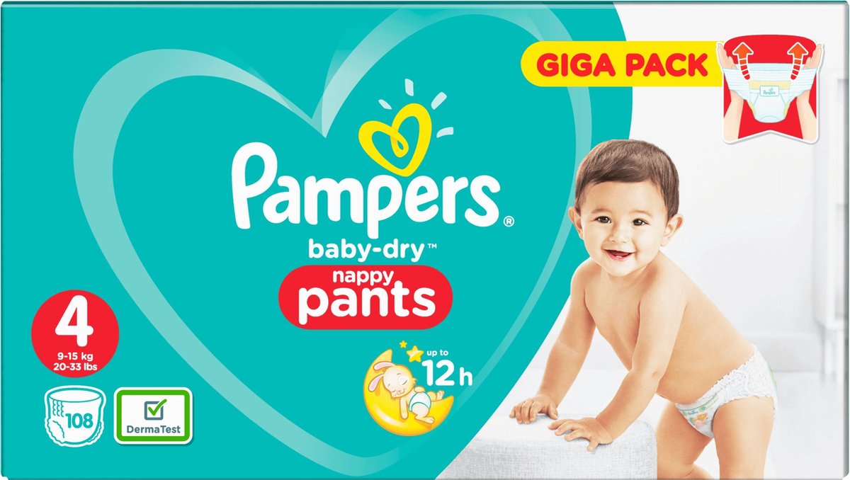 Pampers Baby Dry Nappy Pants - Maat 4 (9-15kg) - 108 Luierbroekjes | bol.com