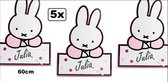 5x Geboortebord Nijntje baby roze met standaard 60 cm - geboorte bord schrijfbaar naam baby shower nijntje