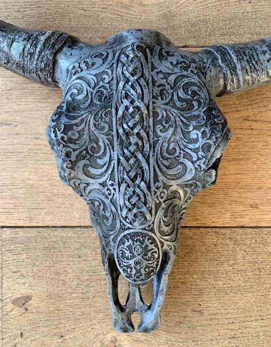 Skull buffelschedel - SKULL - Skull voor aan de muur - Buffelschedel - Wanddecoratie - Dierenschedel - Dierenhoofd - Cadeau - Decoratie - Antraciet - 40 cm breed