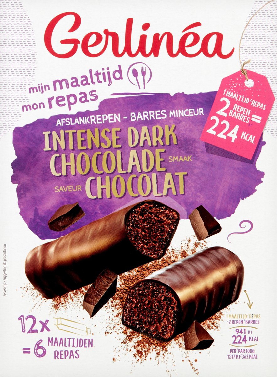 Goedkoopste Gerlinea Maaltijdrepen - Intense Dark Chocolate - 12 stuks