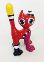 Jacky Zegers Beeld Kat Tony-Kleurrijke, Vrolijke Kunst–Uniek en Origineel Cadeau–in Kleurrijke Geschenkdoos -JZ22-8 cm