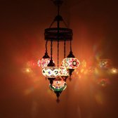 Turkse Lamp -  Hanglamp - Mozaïek Lamp - Marokkaanse Lamp - Oosters Lamp - Authentiek - Handgemaakt- Kroonluchter- Multi Kleur - 5 bollen