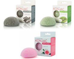 Rituals Konjac Spons Green Tea - Bamboo Charcoal - Rose Flower - Face Wash - Natuurlijke Gezichtsreiniging - Konjac Spons - Facial Puff - Skincare - Makeup Remover Acne Mee-eters - 3 - 3 stuks