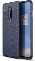 OnePlus 8 hoesje - Gel case lederlook - Navy blauw - GSM Hoesje - Telefoonhoesje Geschikt Voor: OnePlus 8
