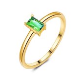 Twice As Nice Ring in 18kt verguld zilver, baguette zirkonia, smaragd kleur 52