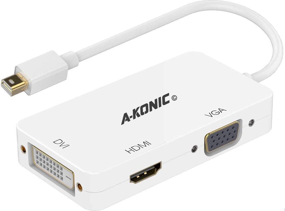 A-Konic Mini DisplayPort Naar HDMI/VGA/DVI Adapter - Wit - A-Konic