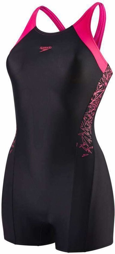 Foto: Speedo boom splice girls legsuit kinderen badpak zwart roze 128