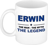 Naam cadeau Erwin - The man, The myth the legend koffie mok / beker 300 ml - naam/namen mokken - Cadeau voor o.a verjaardag/ vaderdag/ pensioen/ geslaagd/ bedankt