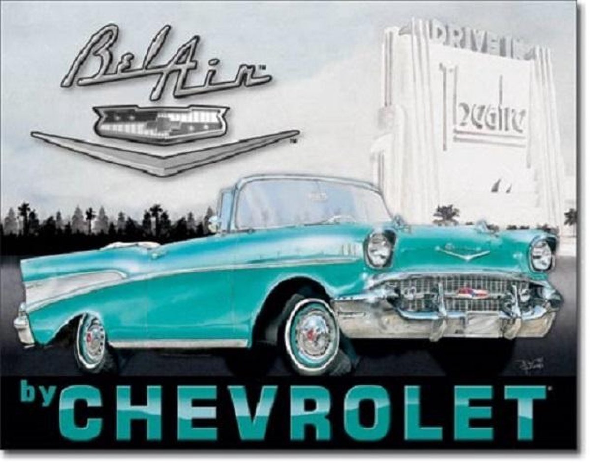 Desperate Bel Air 1957 By Chevrolet. Metalen wandbord 31 5 x 40 5 cm.