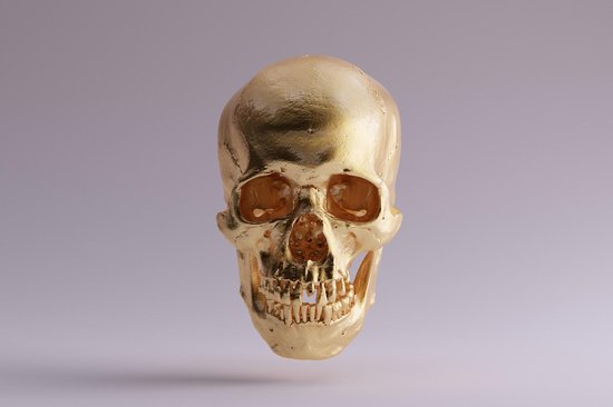 ? Skulls • Gold Skull Jaw Bone Light Canvas 150x100 cm • Foto print op Canvas schilderij ( Wanddecoratie woonkamer / slaapkamer / keuken / kantoor / bar / restaurant ) / Skulls / Schedel Canvas Schilderijen / Poster