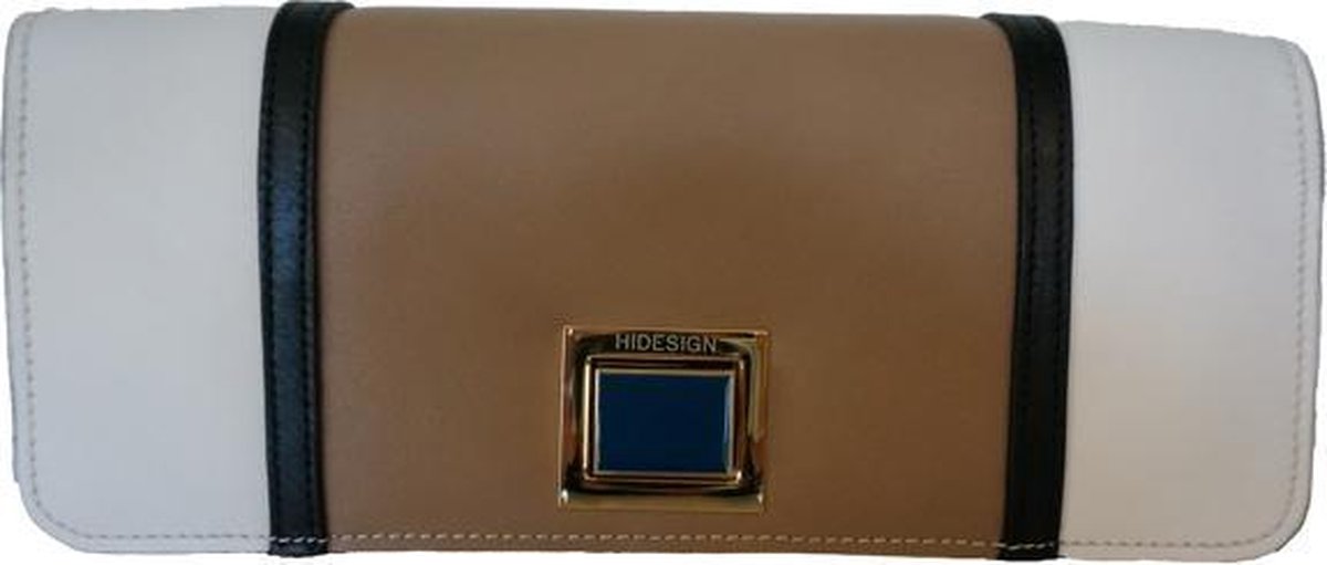 Hidesign lederen clutch 'Charmaine' wit+beige+zwart