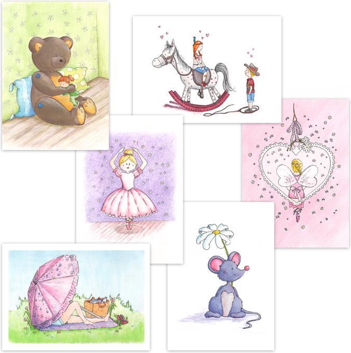 Wenskaarten | Set van 6 | Lieve illustraties | Illu-Straver