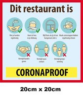 Sticker Coronaproof restaurant 20x20cm - Corona stickers raamsticker winkel raam muur COVID-19