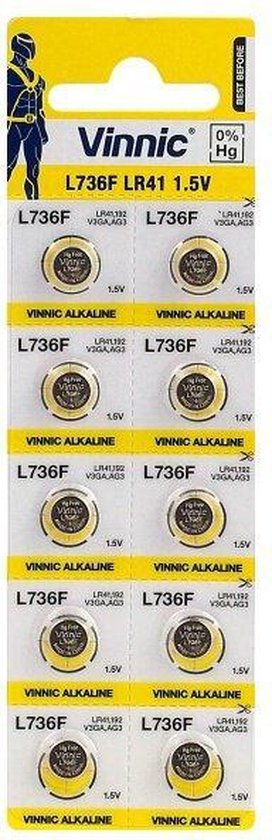 VARTA | Vinnic Battery Alkaline Button Ag3 L736f Lr41 10 Unit | bol.com