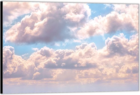 Dibond –Wolken met Roze Gloed– 60x40 Foto op Aluminium (Wanddecoratie van metaal)