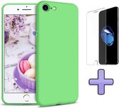 iPhone SE (2020) Hoesje Licht Groen - Siliconen Back Cover & Glazen Screen Protector
