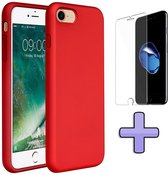 iPhone SE (2020) Hoesje Rood - Siliconen Back Cover & Glazen Screen Protector