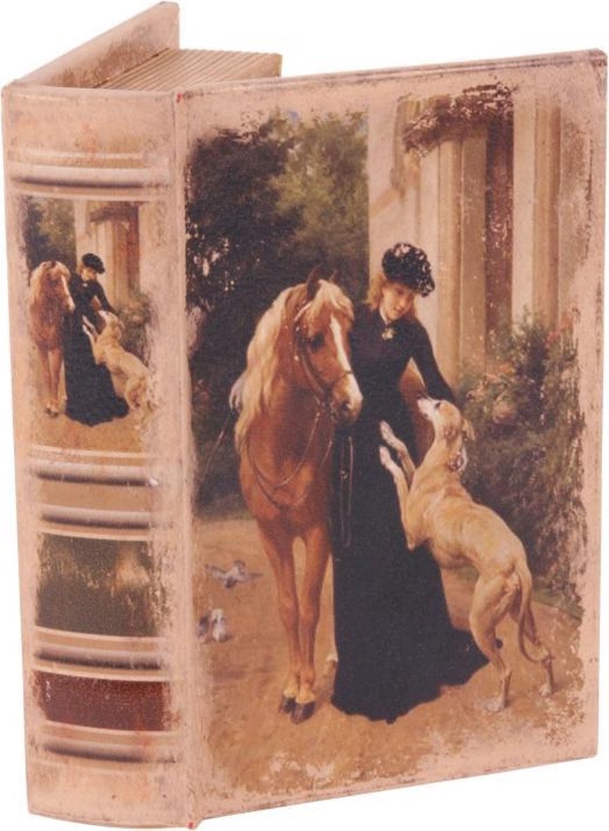 Baroque - Opberger - Boekendoos 15 cm Dame met hond en paard - 15x10x3.5 - PU Leather