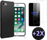 Apple iPhone SE 2022 & SE 2020 Hoesje Zwart - Anti Shock Hybrid Back Cover & 2X Glazen Screenprotector