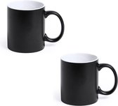 8x Tasse / mug noir / blanc 350 ml - Céramique - Tasses / tasses noires pour le petit déjeuner et le déjeuner