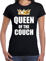 Koningsdag t-shirt queen of the couch zwart voor dames XL