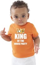 King of the house party met gouden kroon t-shirt oranje baby/peuter voor jongens - Koningsdag / Kingsday - kinder shirtjes / feest t-shirts 3-6 mnd