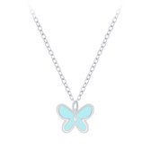 Joy|S - Zilveren petit vlinder hanger met ketting 36 cm + 5 cm blauw