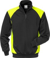 Fristads Sweater Met Korte Rits 7048 Shv - Zwart/hi-vis geel - 3XL