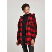 Urban Classics - Oversized Check Sherpa Winterjas - S - Rood/Zwart