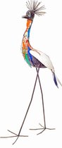 METAL LARGE COLOURFUL CROWNED CRANE