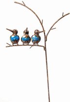 METAL NATURAL BABY KINGFISHER ON TREE FAM OF 3
