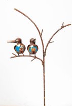 METAL NATURAL BABY KINGFISHER COUPLE ON TREE