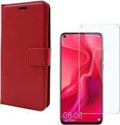 hoesje Geschikt voor: Huawei P20 Lite 2019 Portemonnee rood met 2 stuks Glas Screen protector