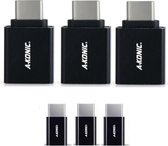 A-Konic © 6 pack | Set van 3 MICRO USB-adapter naar USB-C + Set van 3 USB C naar USB-A opzetstuk OTG Converter USB 3.0 | HUB | Thunderbolt 3 | Compatible Apple Macbook | Chromebook | IMAC | S