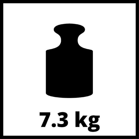 Pictogram van een gewicht met tekst '7.3 kg'.
