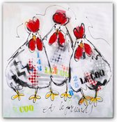 Schilderij - Tokkende kippen