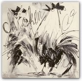 Schilderij kippen in zwart-wit
