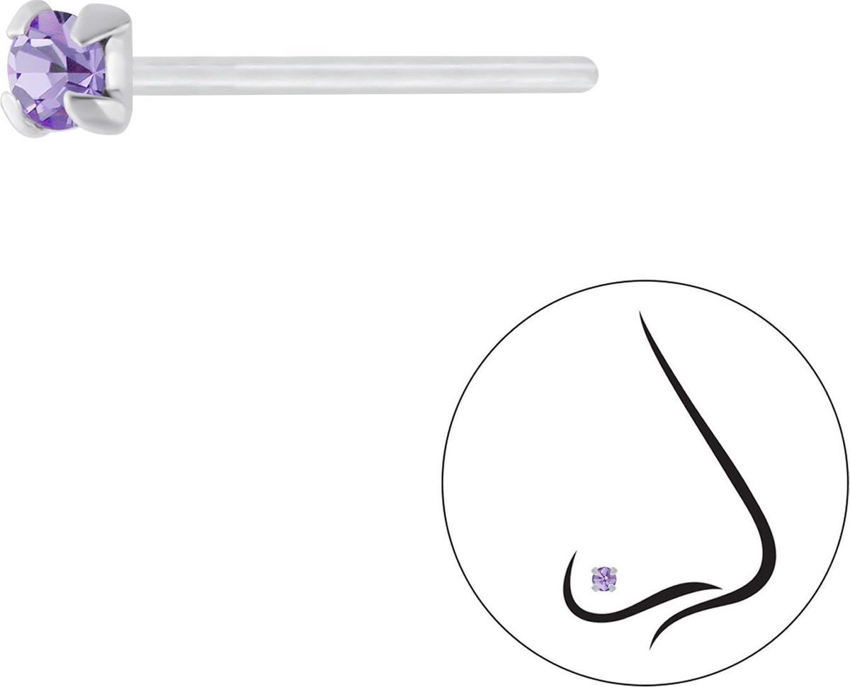 Joy|S - Zilveren petit neuspiercing kristal rond 2.5 mm lila 2 stuks