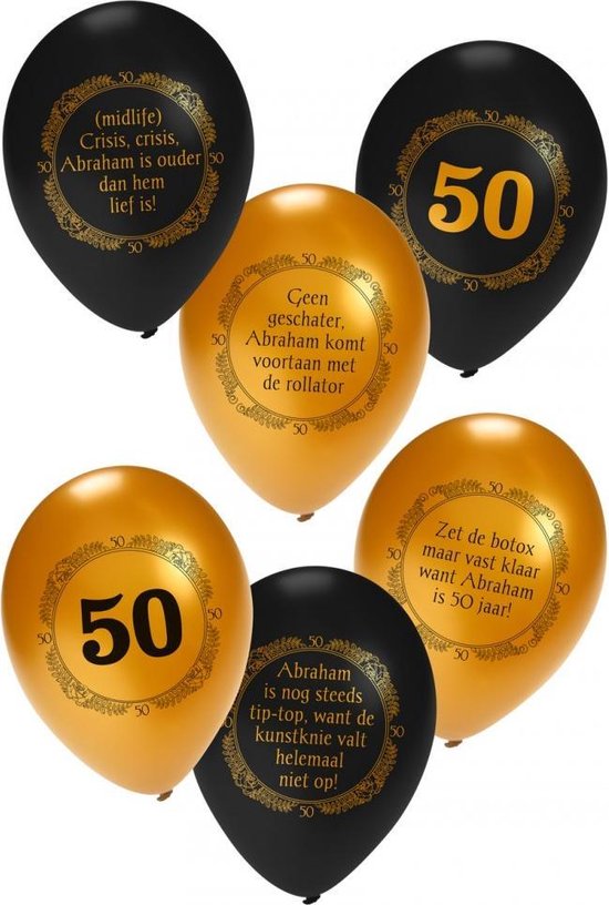 Ballon Abraham 14" goud/zwart 6 assorti