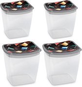 4x Tasses à café Contenants de stockage en plastique transparent / gris - 1,1 litres - 13 x 11 x 13 cm - Conteneurs de stockage / conteneurs de stockage