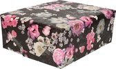 Rollen Inpakpapier/cadeaupapier zwart met roze/witte bloemen 200 x 70 cm - Cadeauverpakking kadopapier