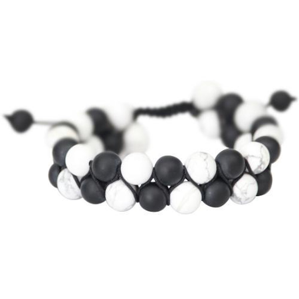 AWEMOZ Natuursteen Armbanden - Gevlochten Kralen Armbandjes - Zwart/Wit - Cadeau voor Mannen en Vrouwen