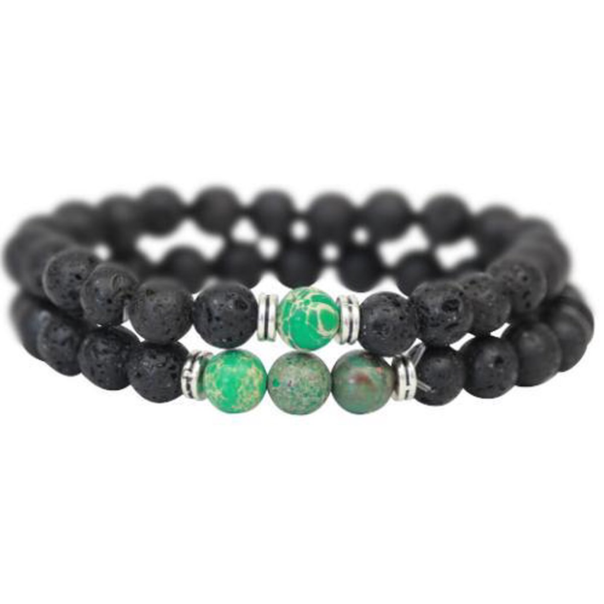 AWEMOZ Natuursteen Armbanden - Zwarte Kralen Armbandjes - 1+3 Groen - Cadeau voor Man en Vrouw