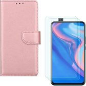 Huawei P Smart Z Portemonnee hoesje Rose Goud met 2 stuks Glas Screen protector