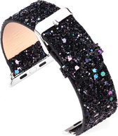 Bandje leer glitter zwart geschikt voor Apple Watch 38mm-40mm series 1,2,3,4 en 5