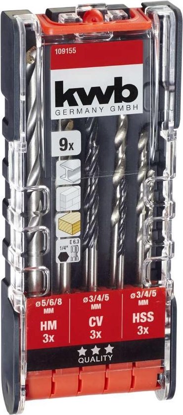 kwb 109155 HSS Boorset 9-delig 3 mm, 4 mm, 5 mm, 6 mm, 8 mm 1/4 (6.3 mm) 9 stuk(s)