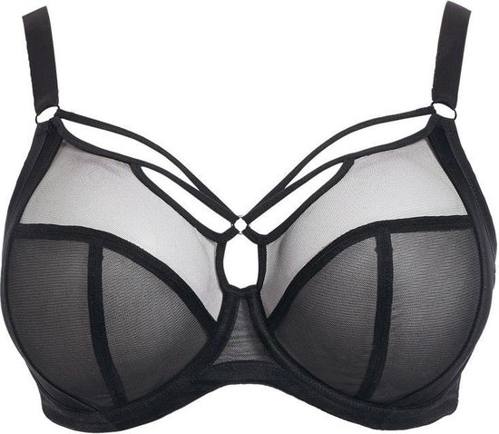 Zwarte Elomi beha met mesh en straps over de cups.