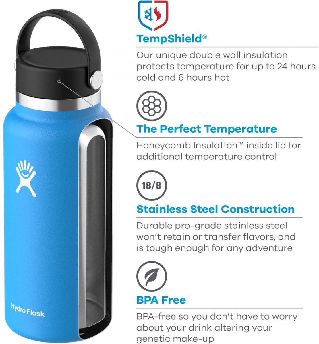 Hydro Flask Wide Mouth Flex Cap - drinkfles 946ml - TempShield isolatie – foto 3