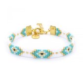 Mint15 Geweven armband 'Lucky Eyes' - Turquoise  - Goud